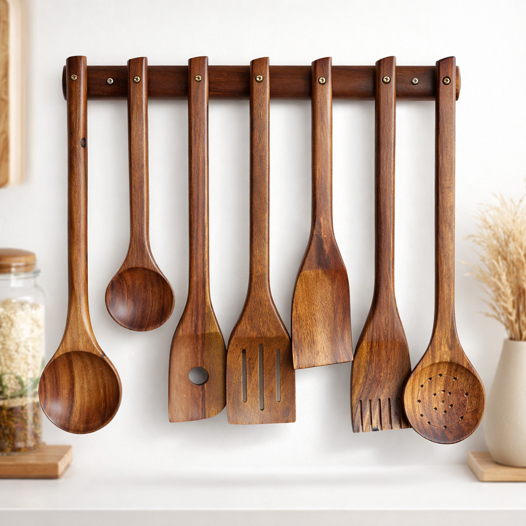 8 Pcs Handmade Wooden Cooking Spoon Set