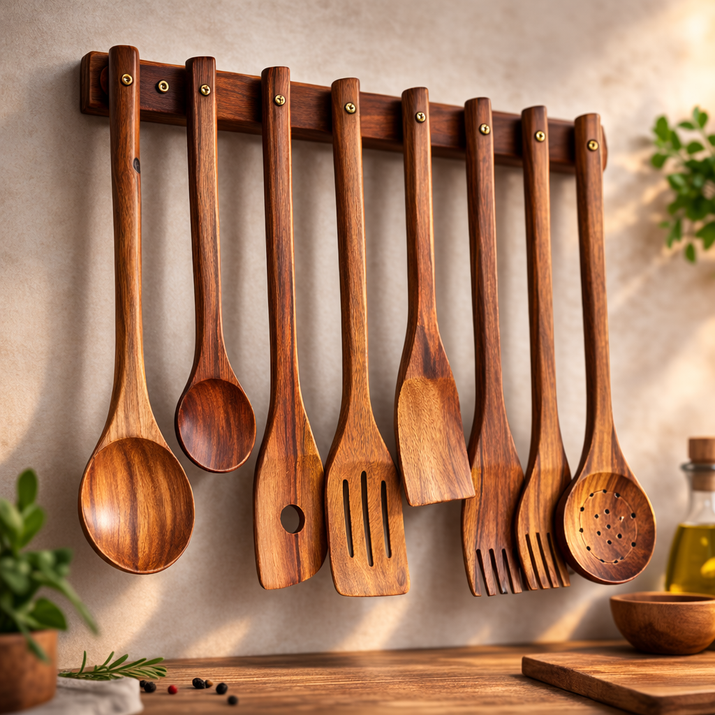8 Pcs Handmade Wooden Cooking Spoon Set